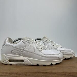 Mens‎ Nike Air Max 90 LTR Triple White Leather Athletic Sneakers Size 11 M GUC